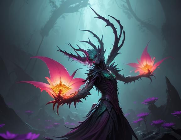 Fairies Fight Demon Flowers in Anime Style