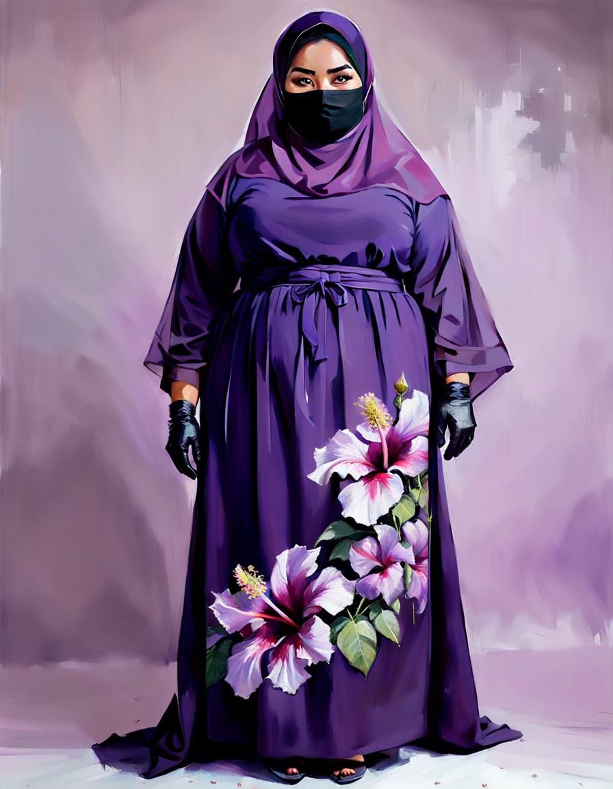 Indonesian Woman in Violet Niqab: Acrylic Portrait