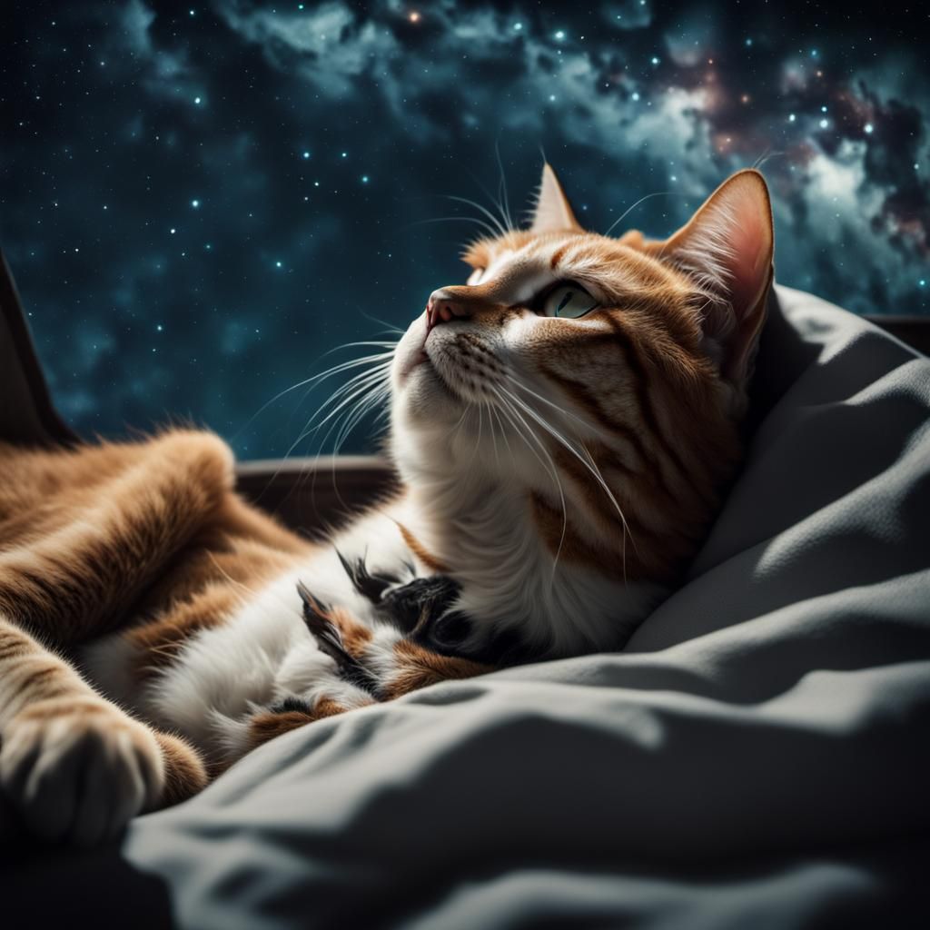 Girl and Cat Stargazing in Cinematic Style