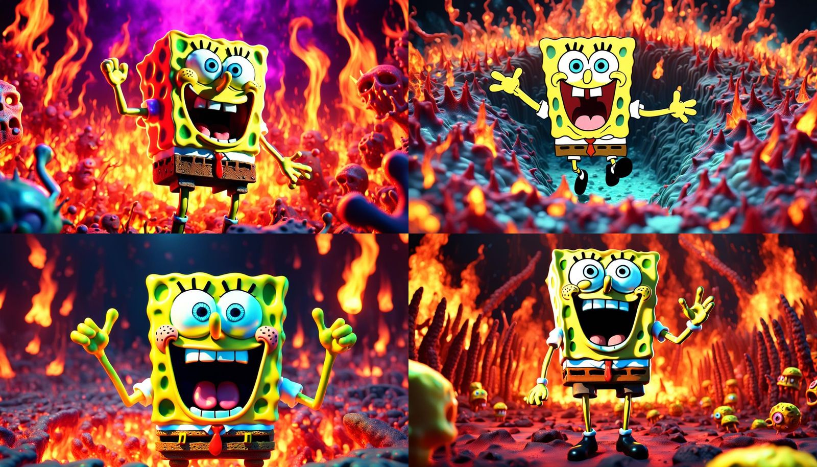 Spongebob's Nightmarish Descent: A Trippy 3D Render