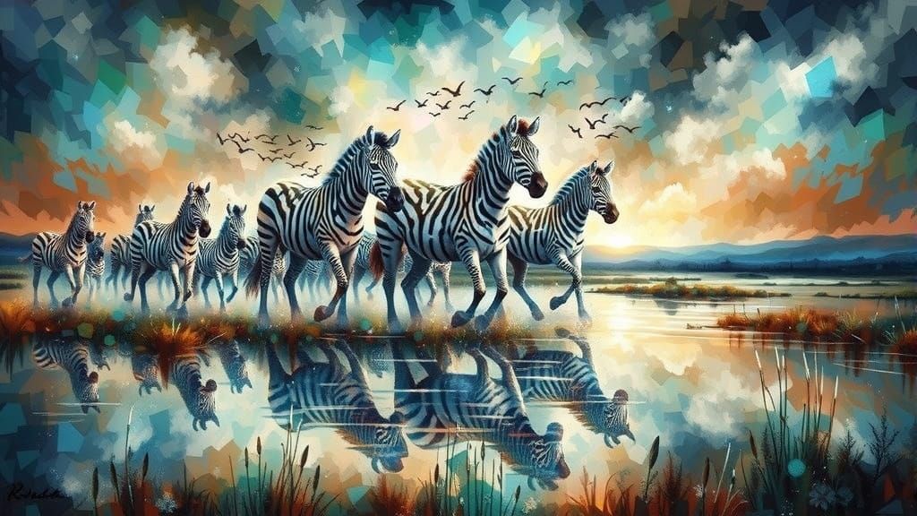 Three Zebras in a Field
