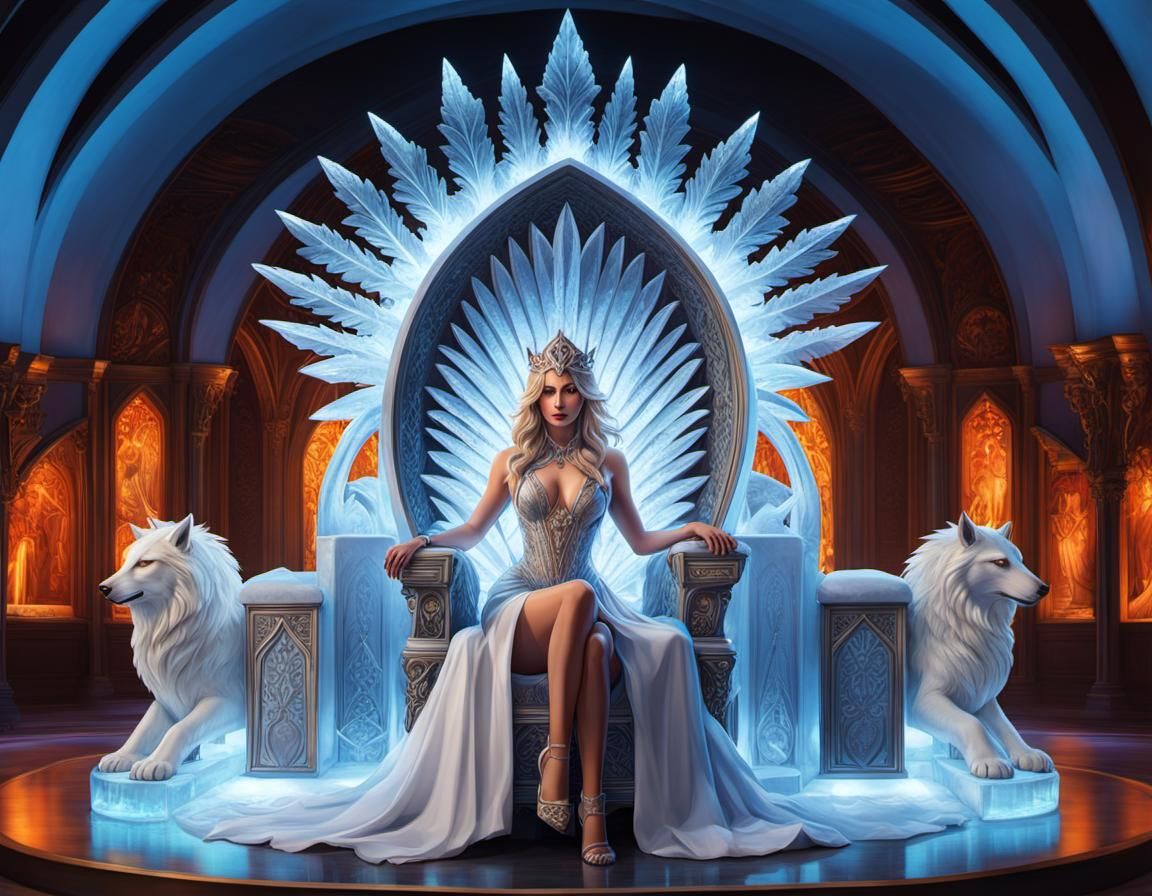 The ice queen sits on her beautifully sculpted ice throne wi...