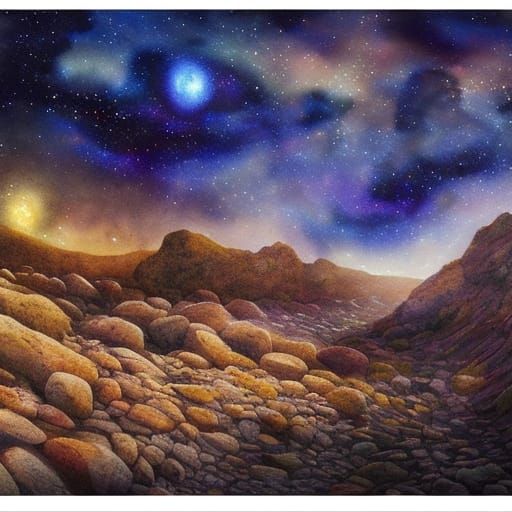 Cosmic Galaxy Landscape in Watercolour Style