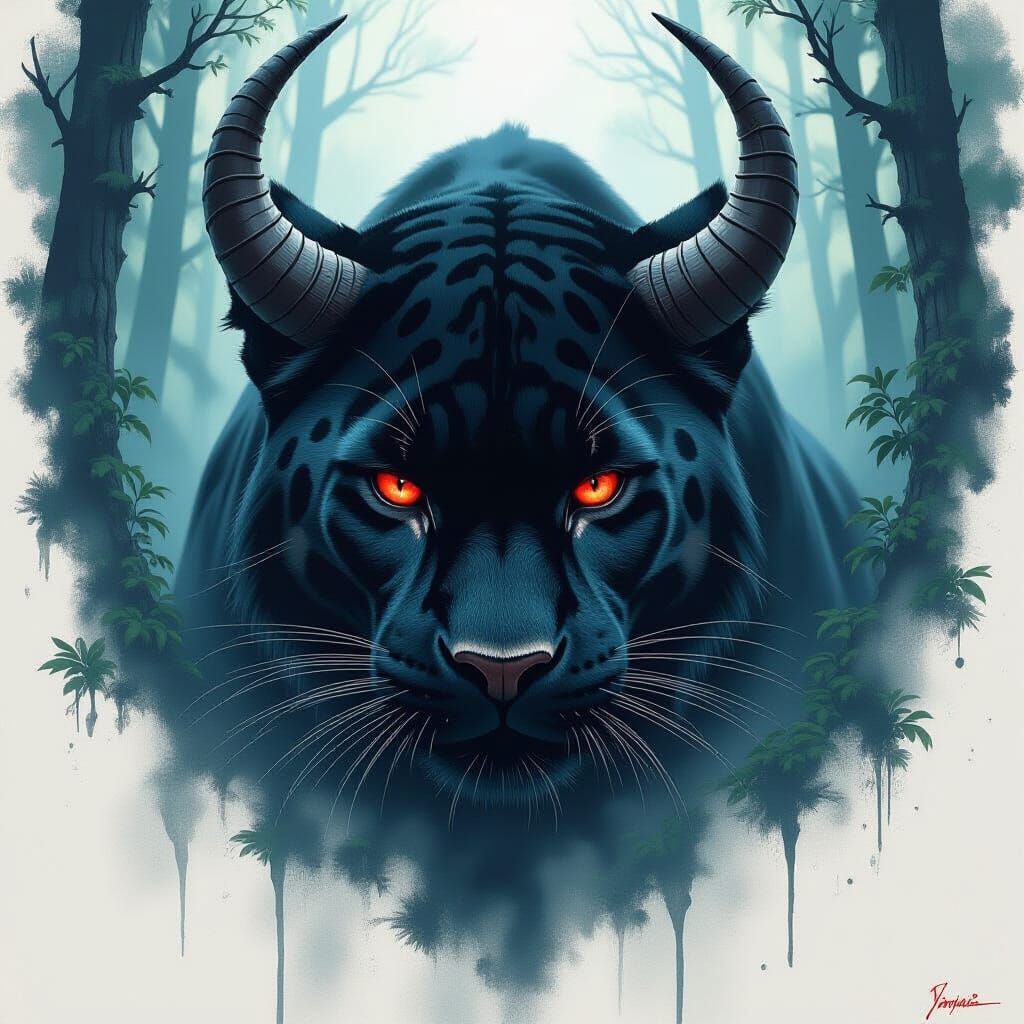 Mystical Horned Panther in Ominous Forest