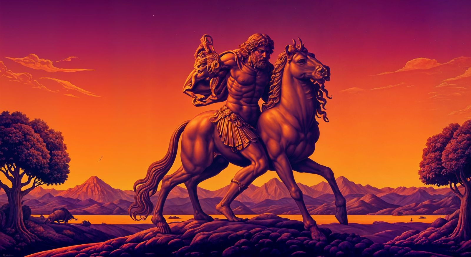 Heroic Capture of the Golden Ceryneian Hind in Vibrant Psych...