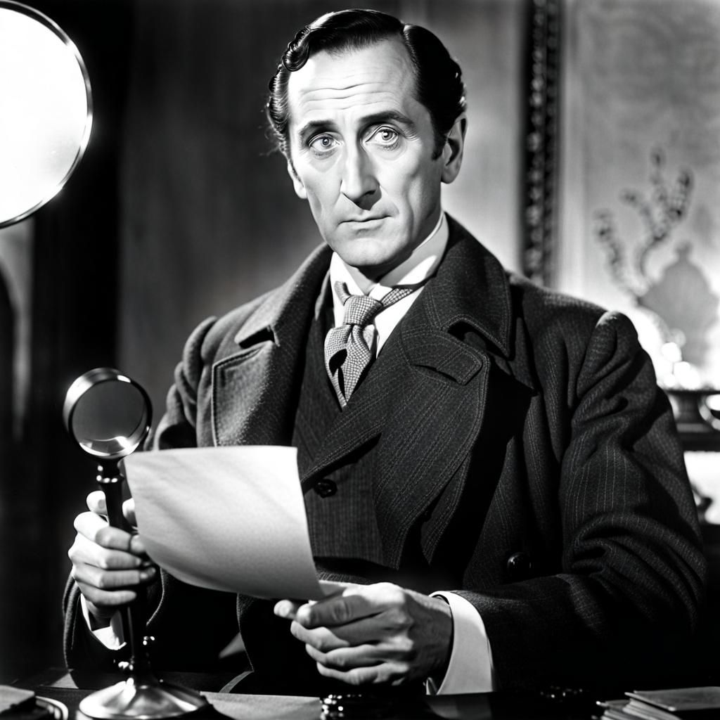 Sherlock Holmes Intently Examines a Clue