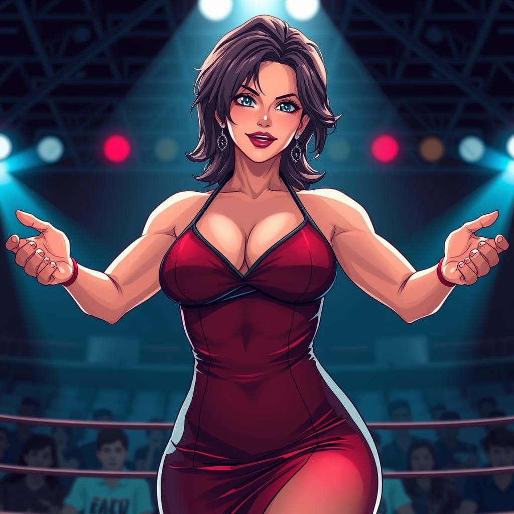 Confident Anime Woman Leads Pro Wrestling Empire
