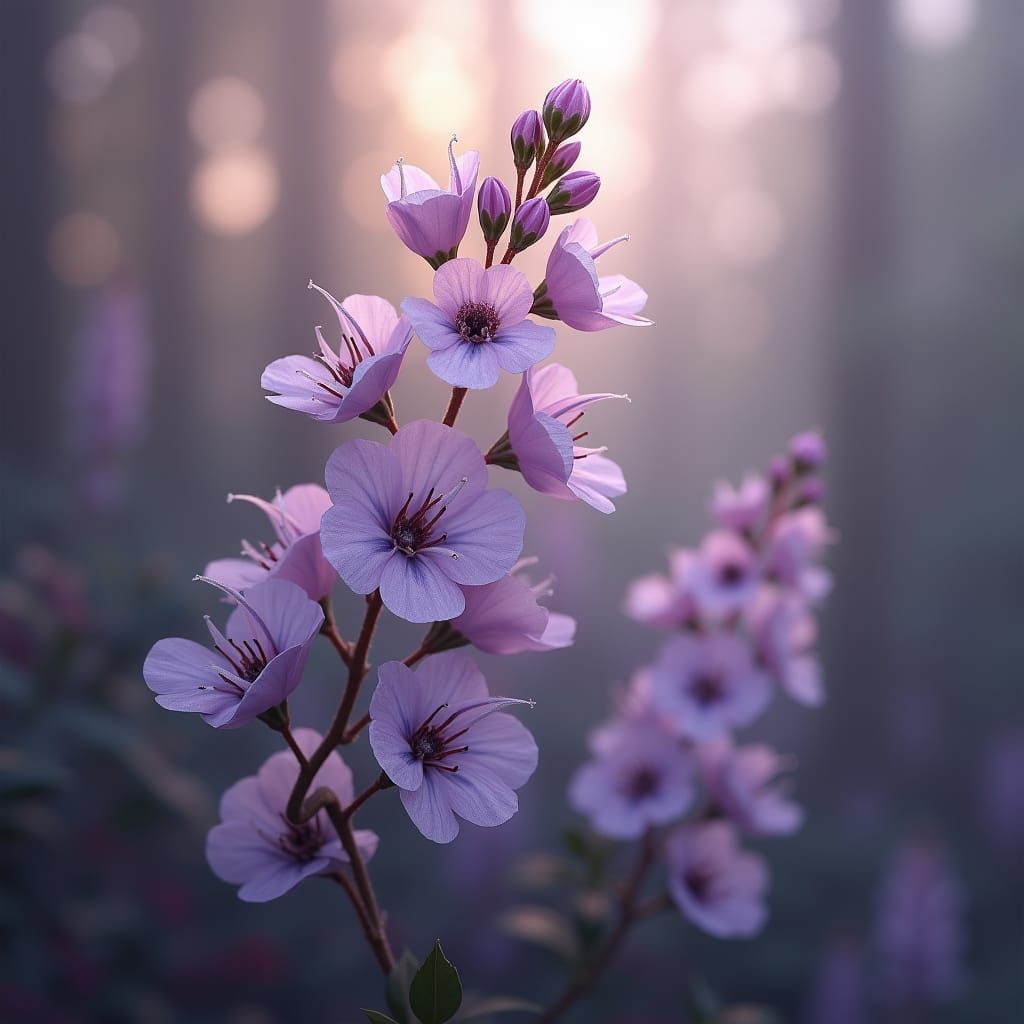 Elegant Larkspur Leaves in Mystical Forest