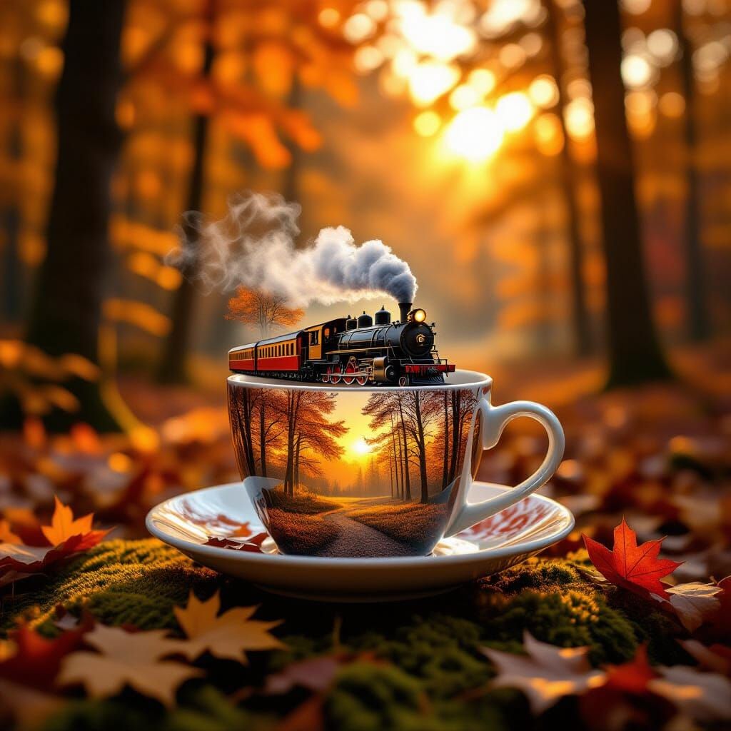 Autumn Forest Train Cup in Romantic Style