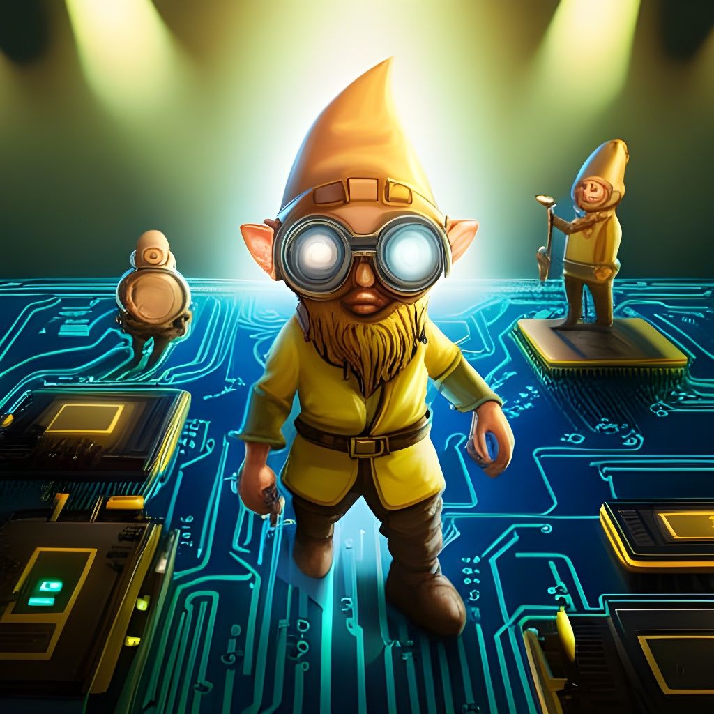 Gnomes in Tron Suits on Motherboard, Anime Style