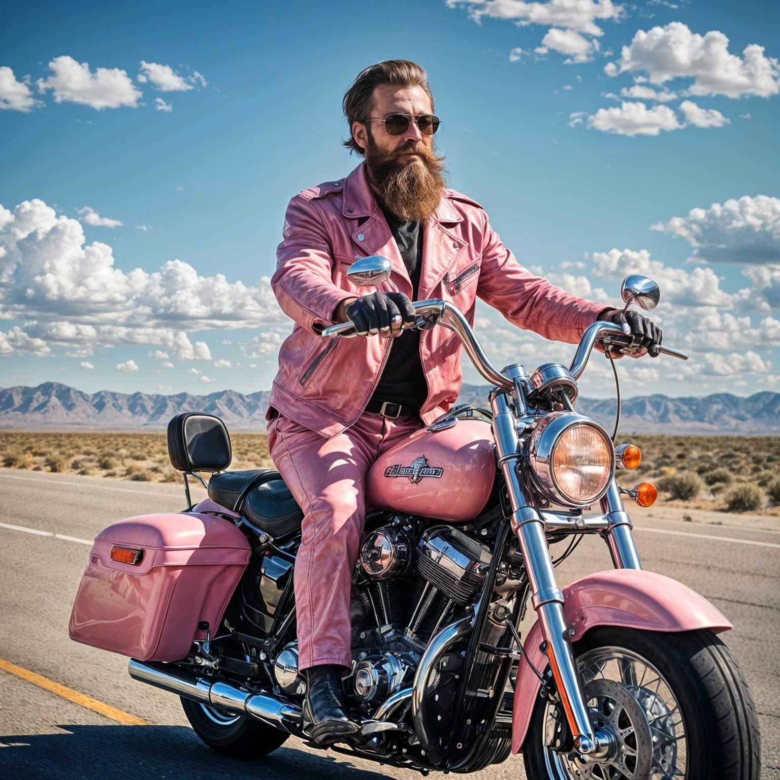 Man in Pink Leathers on Pink Harley