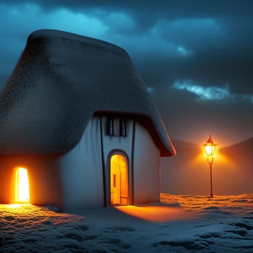 Night Scene in Quaint Village: Cinematic Digital Painting