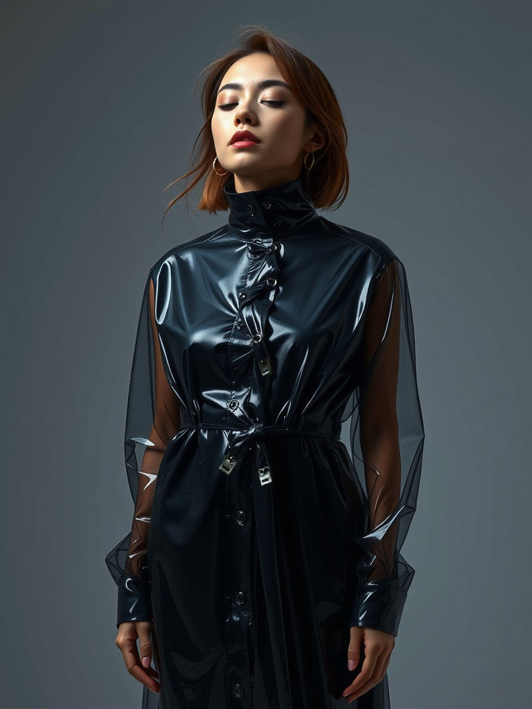 Woman in Transparent Black Coat: Photorealistic Photoshoot