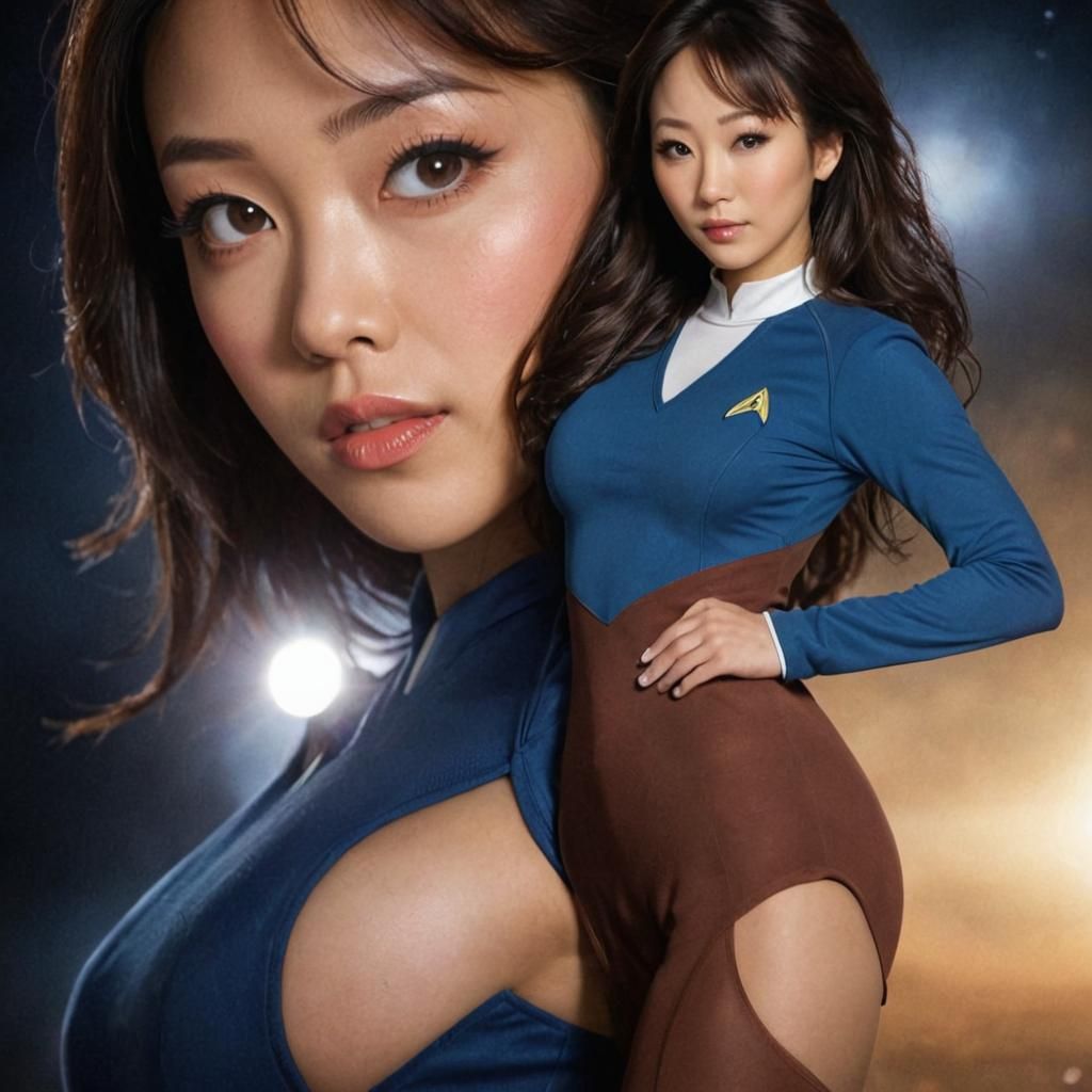 Linda Park as Hoshi Sato wearing a first generation star tre...