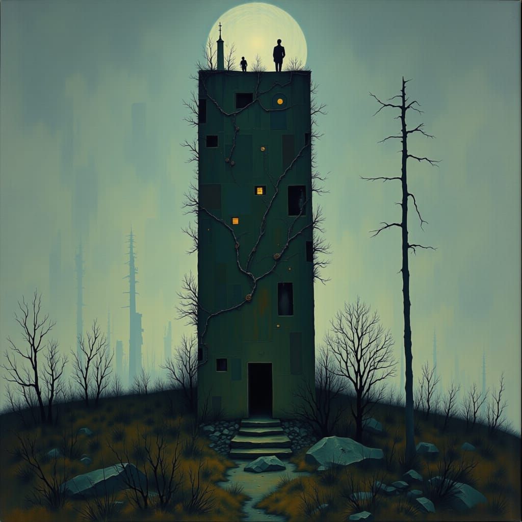 Abandoned Tower's Unheard Signal in Spectral Surrealism
