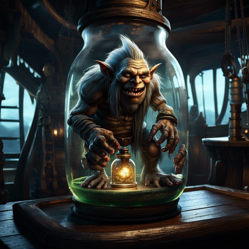 Giant Troll in a Bottle, Dark Fantasy Art