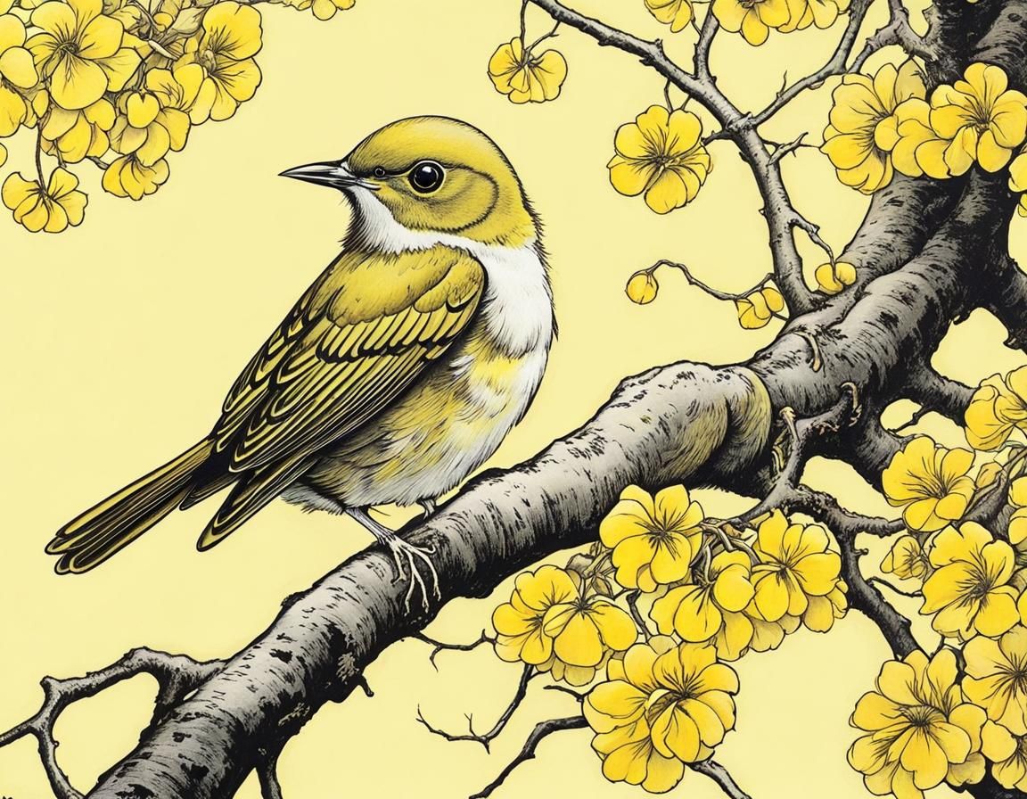 Mikado yellow nightingale bird