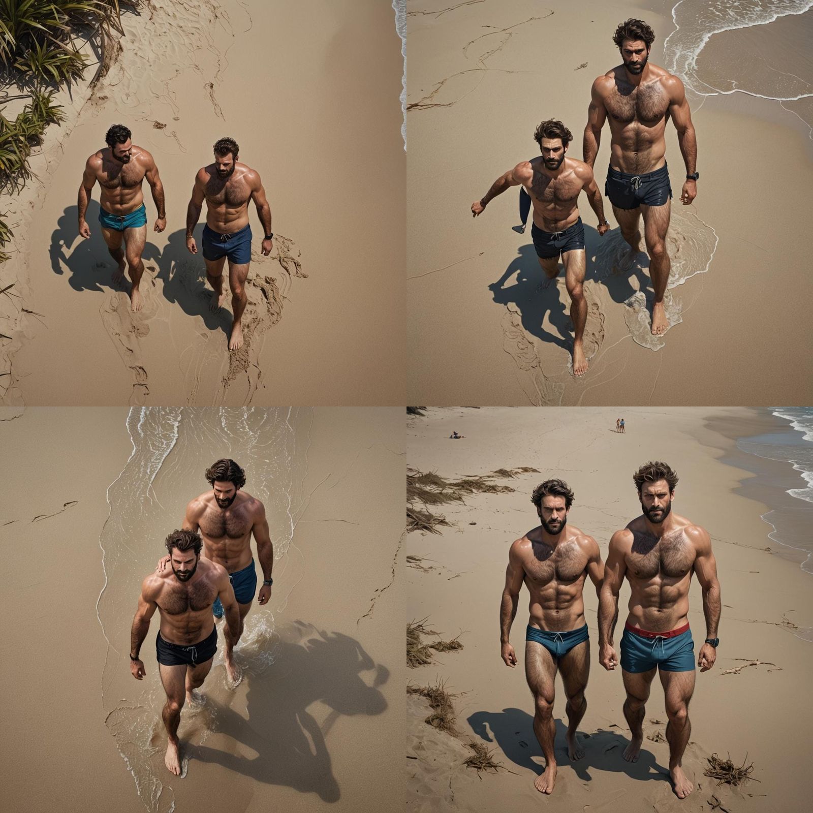 Hairy Male Couple on Beach, Detailed Matte Painting