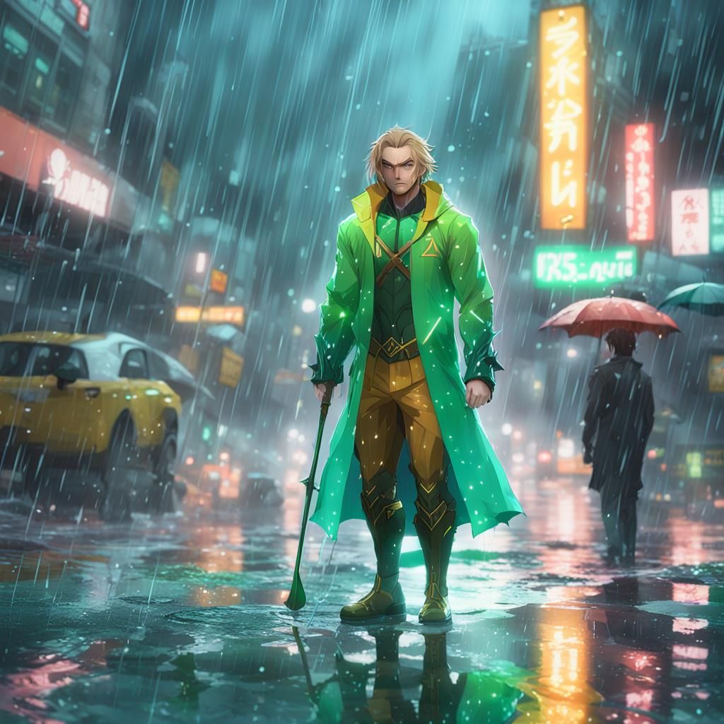 Aquaman in Neon Raincoat: 3D Anime Art