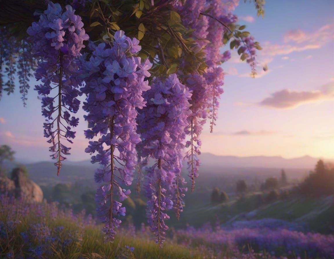 Vibrant Wisteria Blooms Amidst a Sea of Wildflowers