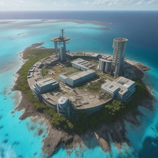 Remote Island Research Station in Syd Mead Style