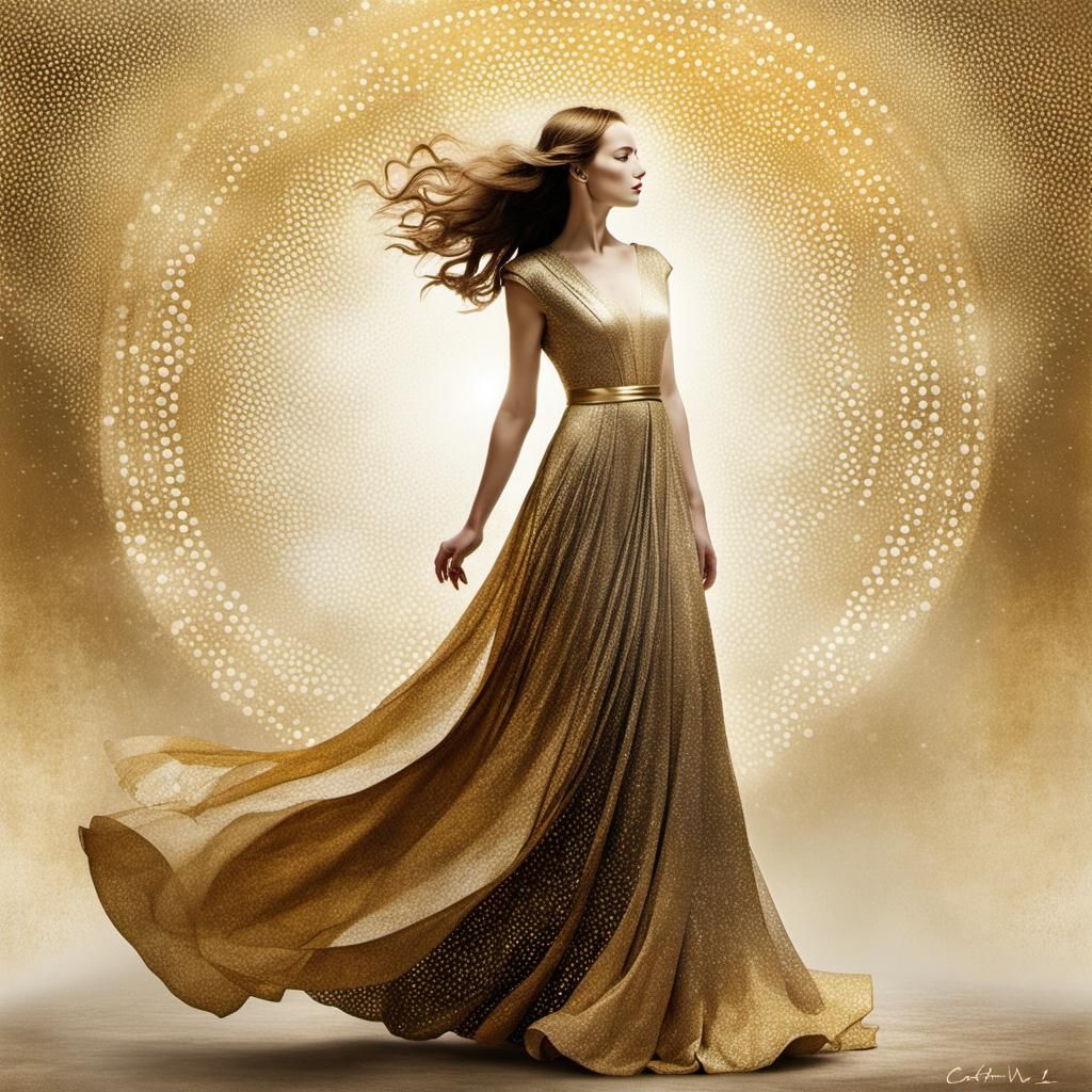 Mysterious Figure in Flowing Dress, Mixed Media Art