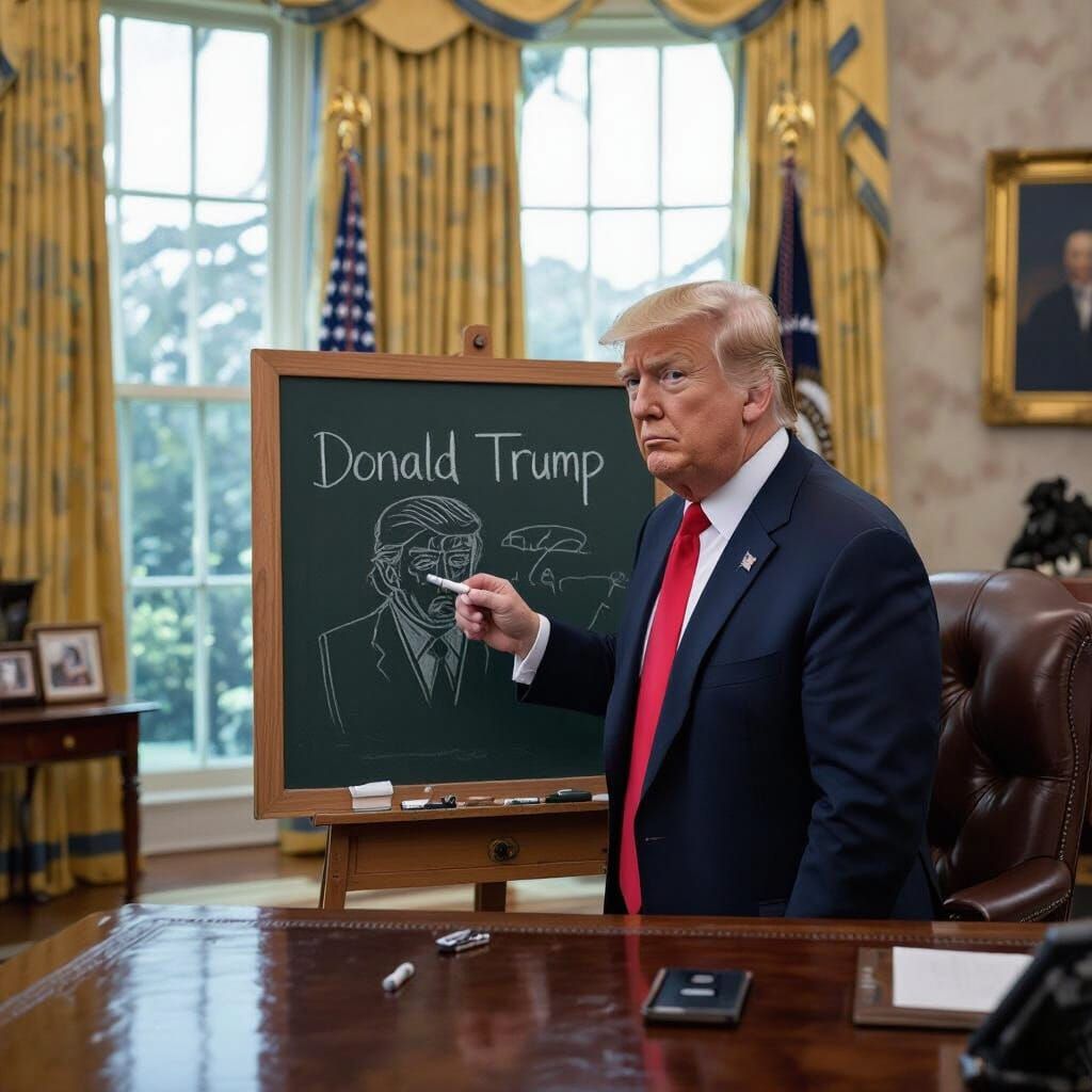 Donald Trump Draws Himself in Oval Office