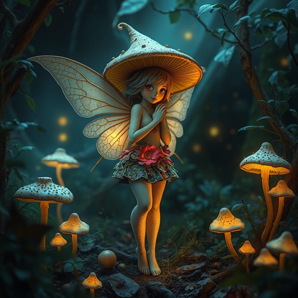 Mystical Mushroom Fairy in Enchanted Undergrowth