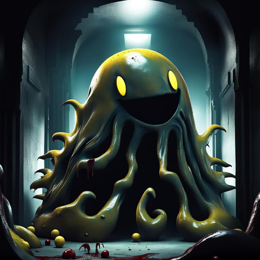 Disturbing Eldritch Pac-Man with Demonic Smile
