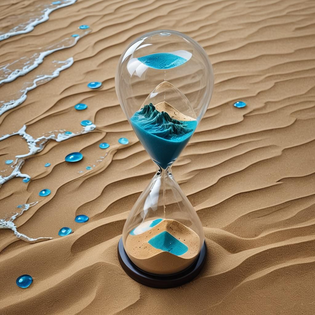 Hourglass with Ocean Waves and Desert Sand