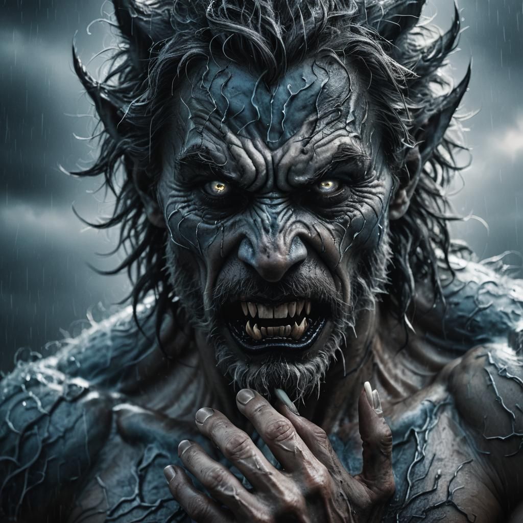 Werewolf Transformation in Hyperdetailed Gothic Art
