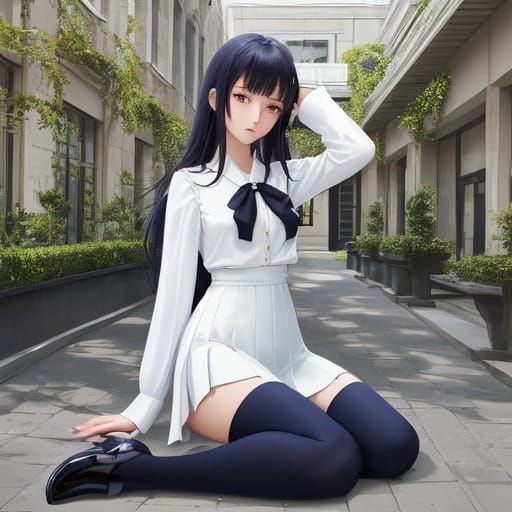 Japanese Schoolgirl in Stylish Uniform with Unique Blouse