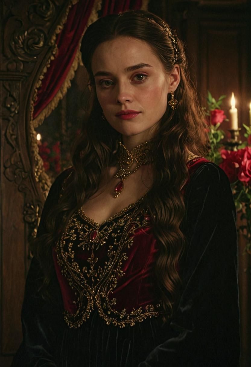 Medieval Lady in Luxurious Room: A Realistic Portrait