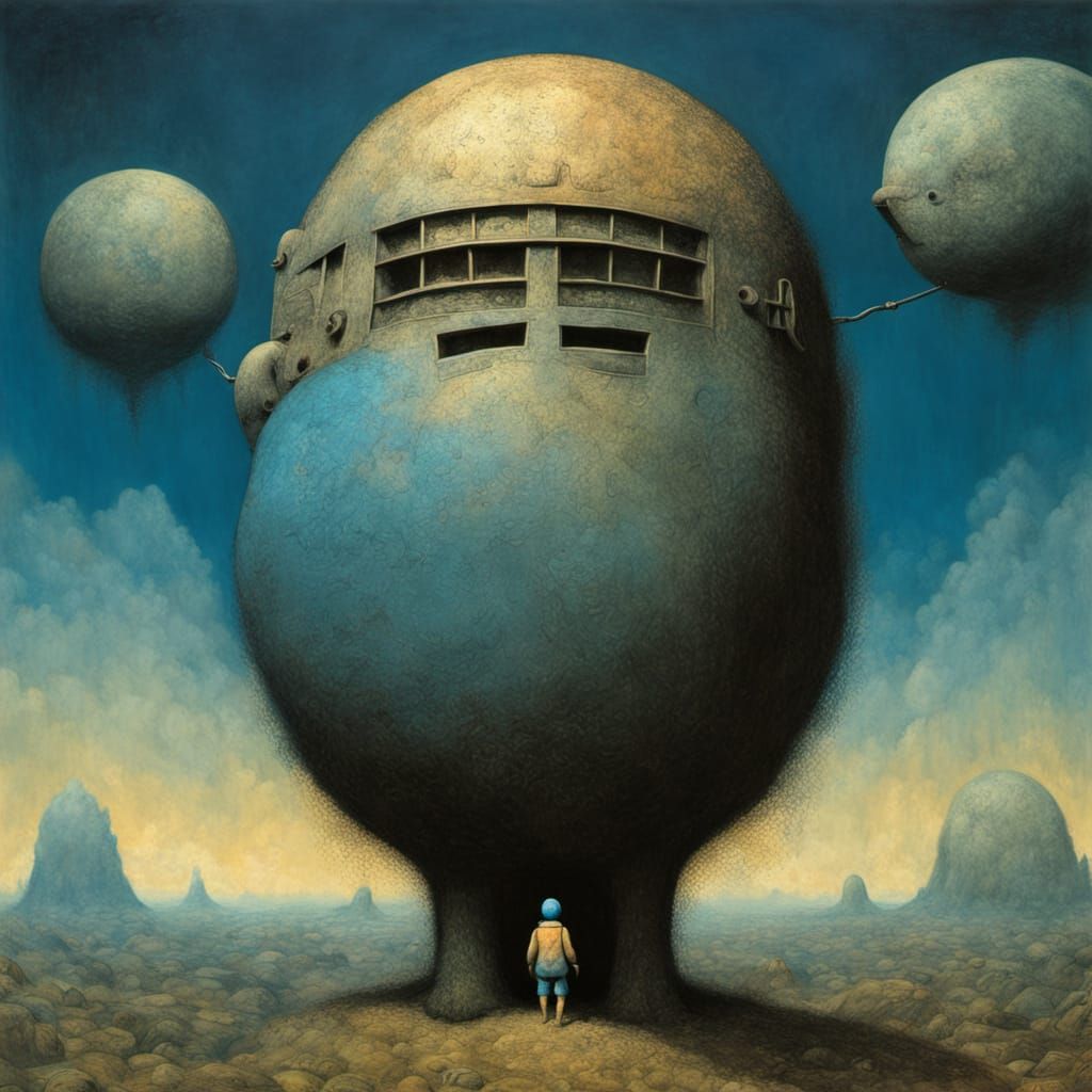 Surreal Robot Boy in Cosmic Landscape