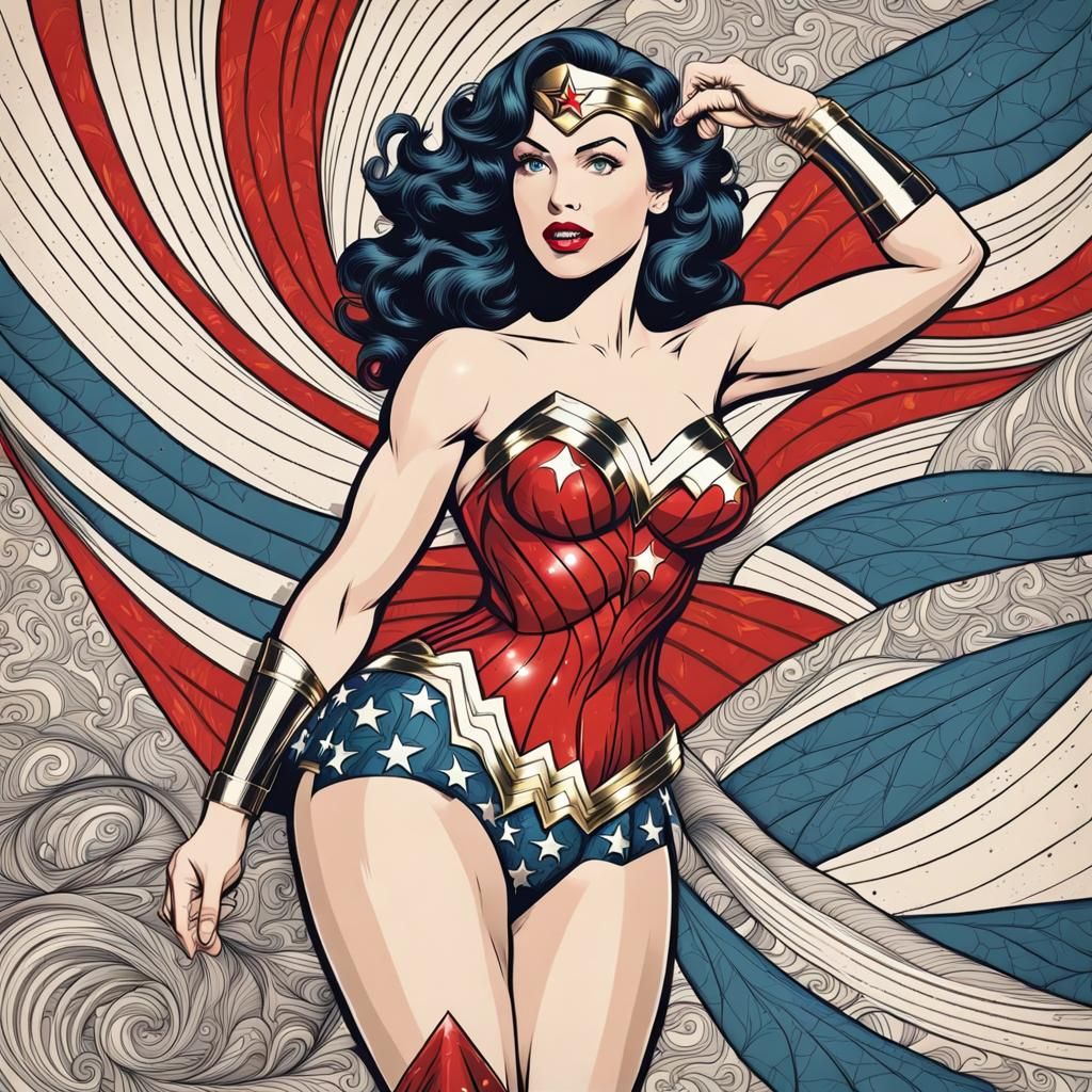Wonder Woman Vintage Pinup with Fractal Elements