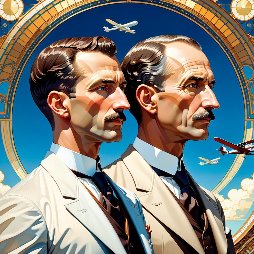 Wright Brothers Mosaic Portrait in Art Nouveau Style