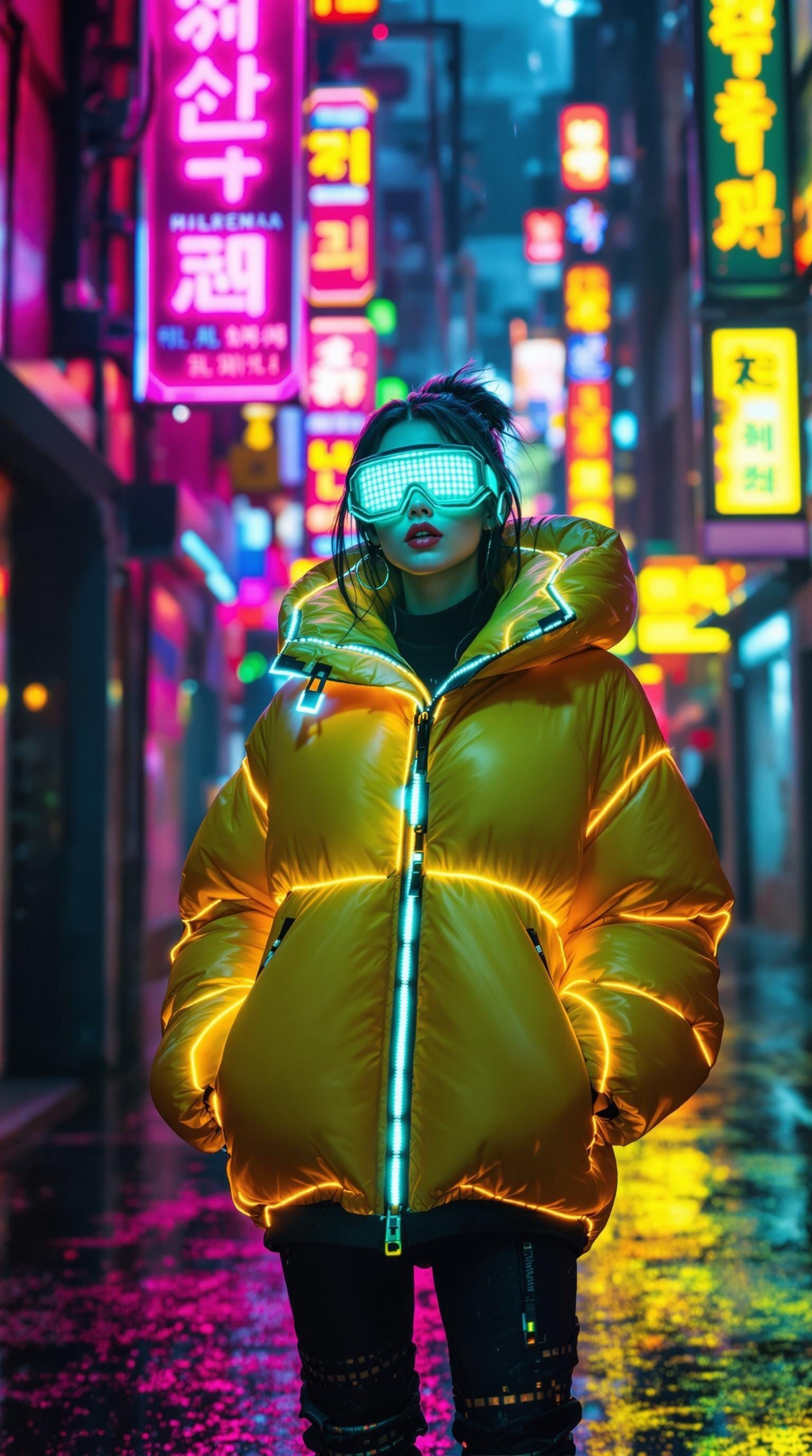 K-Pop Idol in Neon Alleyway, Cyberpunk Style