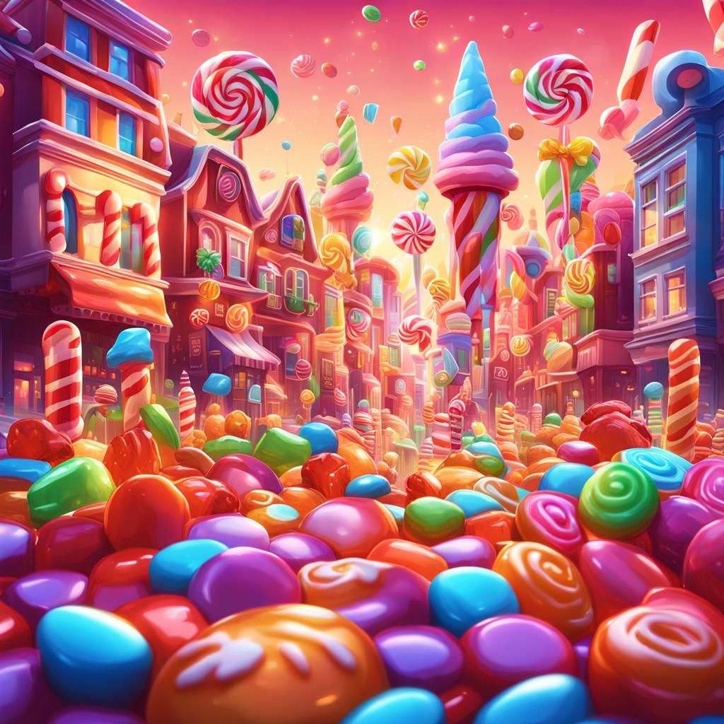 Colorful Candy Cityscape in Digital Illustration