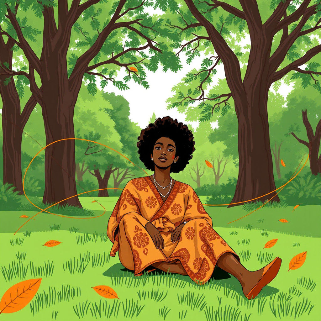 Serene Afro-Caribbean Person in Lush Green Park