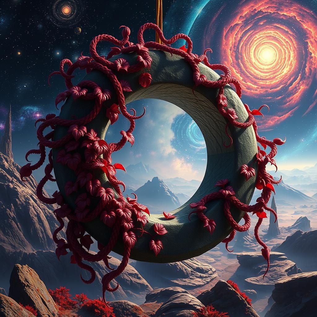 Luminescent Portal in Cosmic Landscape, Hyperrealistic Art