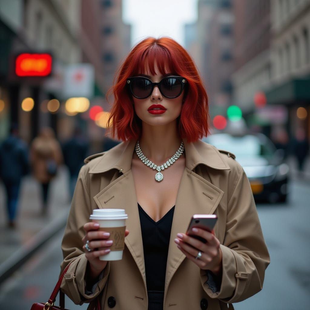 Red-Haired Woman in Rainy NYC Street
