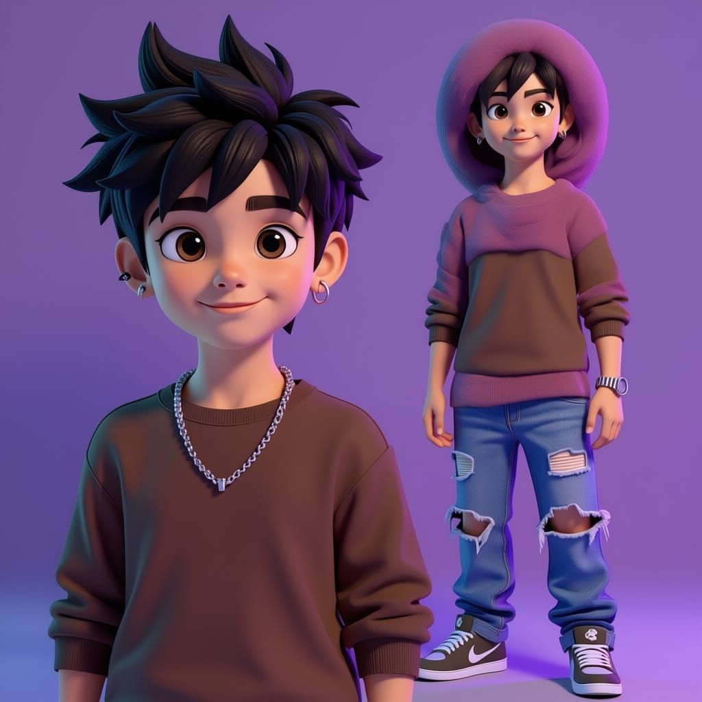 Handsome Teenager in Neon Blue-Purple with Spiky Hair