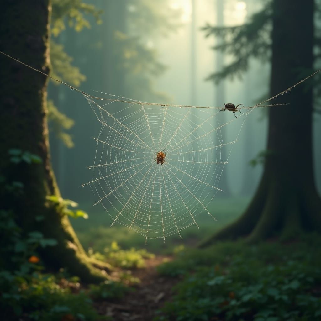 Misty Forest Web in Whimsical Detail