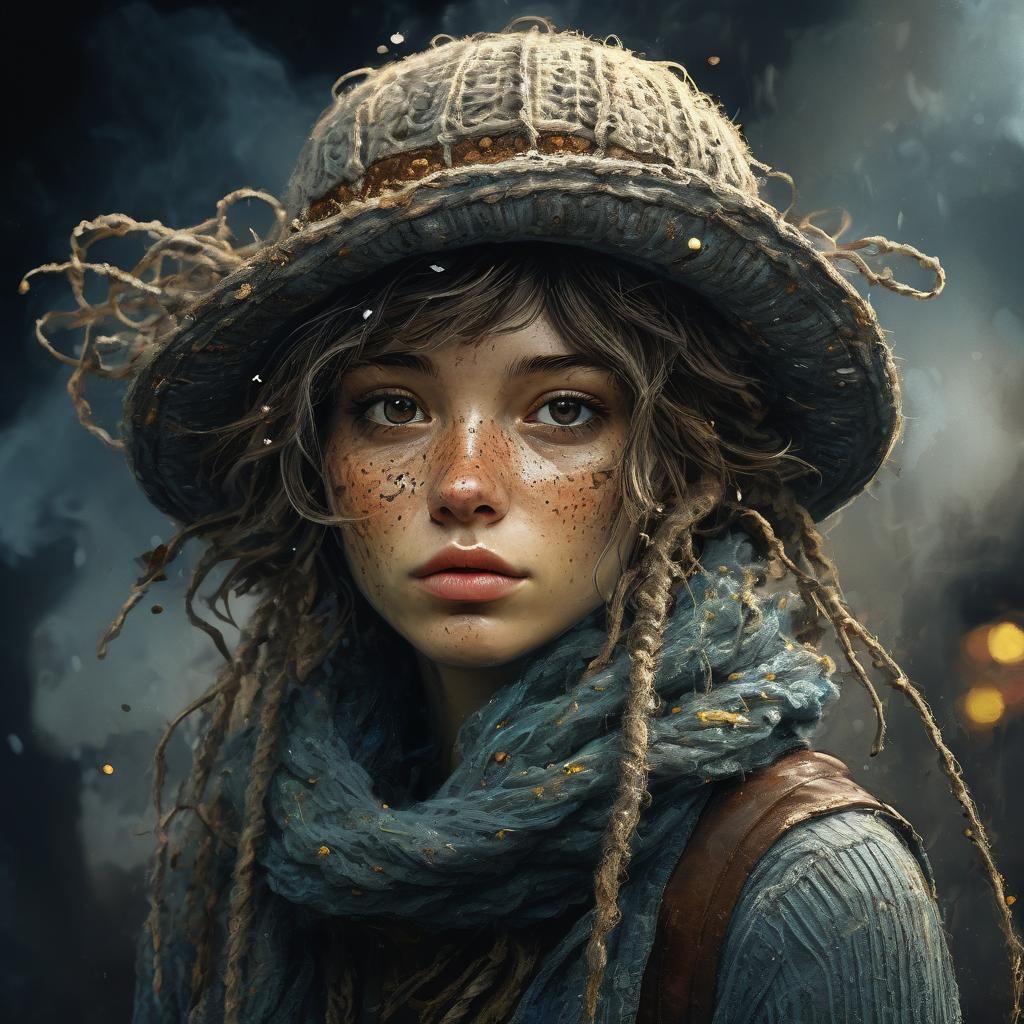 Steampunk Girl Portrait in Detailed Ink Sketch Style