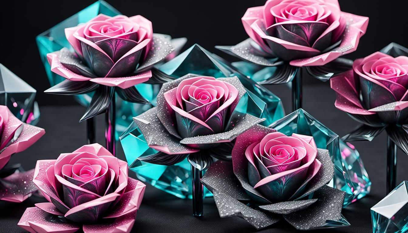 Crystal Rose with Glitch Effect and Origami Design