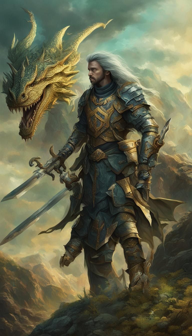 Fantasy Knight and Dragon in Digital Art
