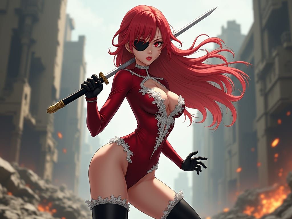 Sleek Warrior Maiden in Anime Style