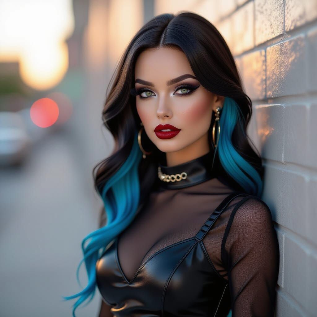 Goth Barbie Portrait in Golden Hour Lighting