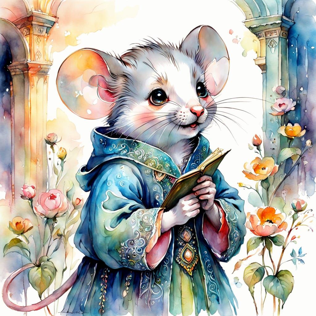Mouse Giving a Speech in Watercolour Style