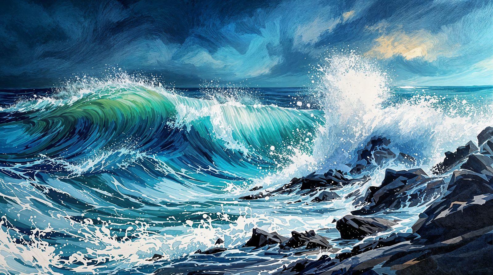 Ethereal Ocean Tides in Vibrant Brushstrokes
